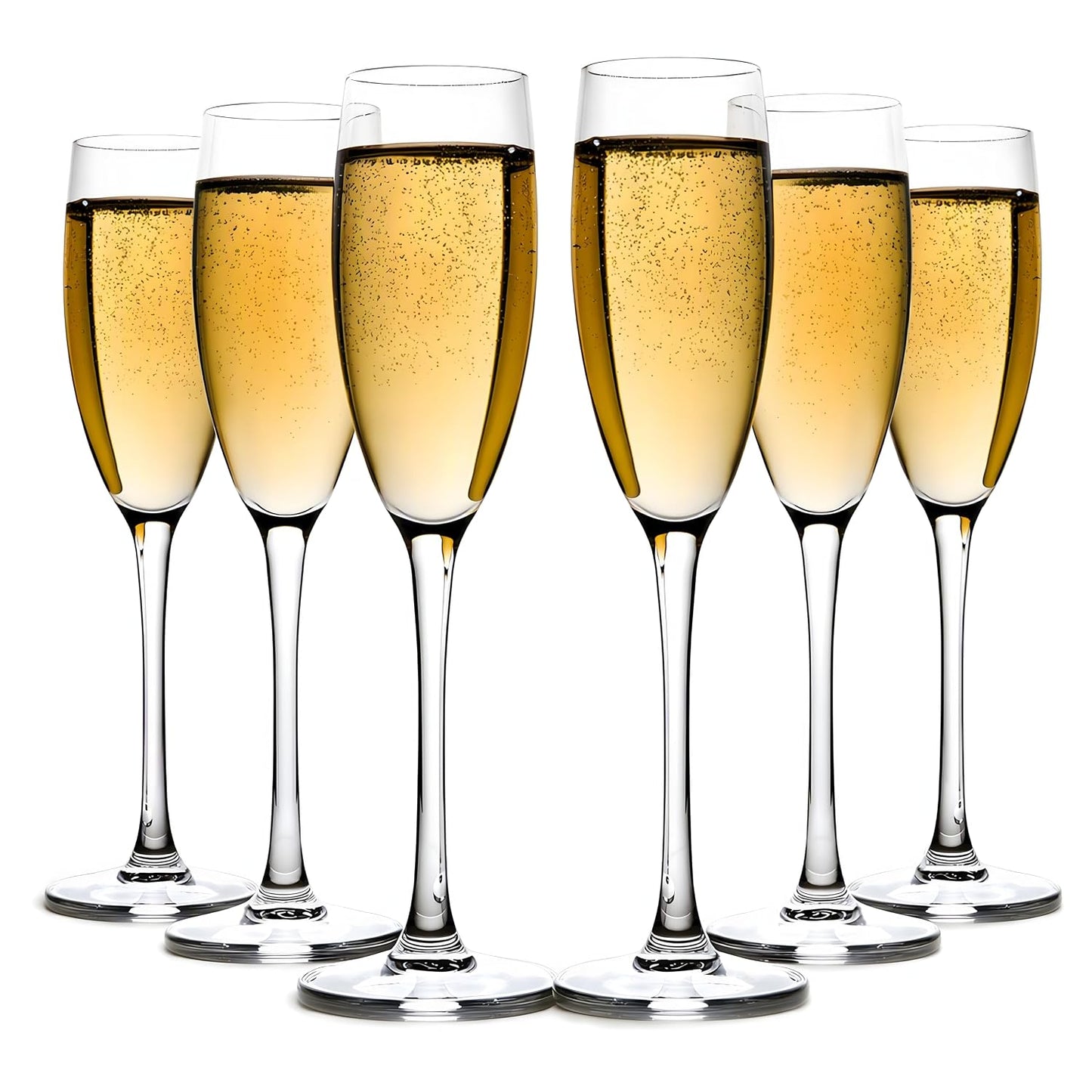 Italian Premium Champagne Flutes Set of 6 (170 ML) – Crystal Clear Elegant Long Stem Sparkling Wine Glasses for Champagne, Prosecco, Cocktails | Durable, Dishwasher Safe Luxury Drinkware