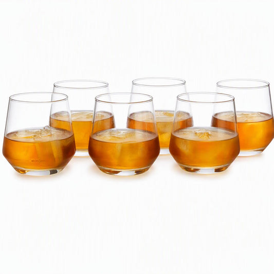 Whiskey Glasses Set of 6, 370 ML Each | Classic Tumbler Glasses with Sturdy Base | Bar Glassware for Whisky, Scotch, Bourbon & Cocktails | Dishwasher Safe