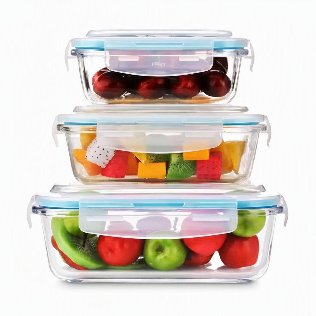 WalBorosilicate Glass Containers with Lids Set of 3 | 370 ML, 630 ML & 1040 ML | Rectangular Baking Dishes & Food Storage Containers | Microwave, Oven & Freezer Safe | Scratch Resistant