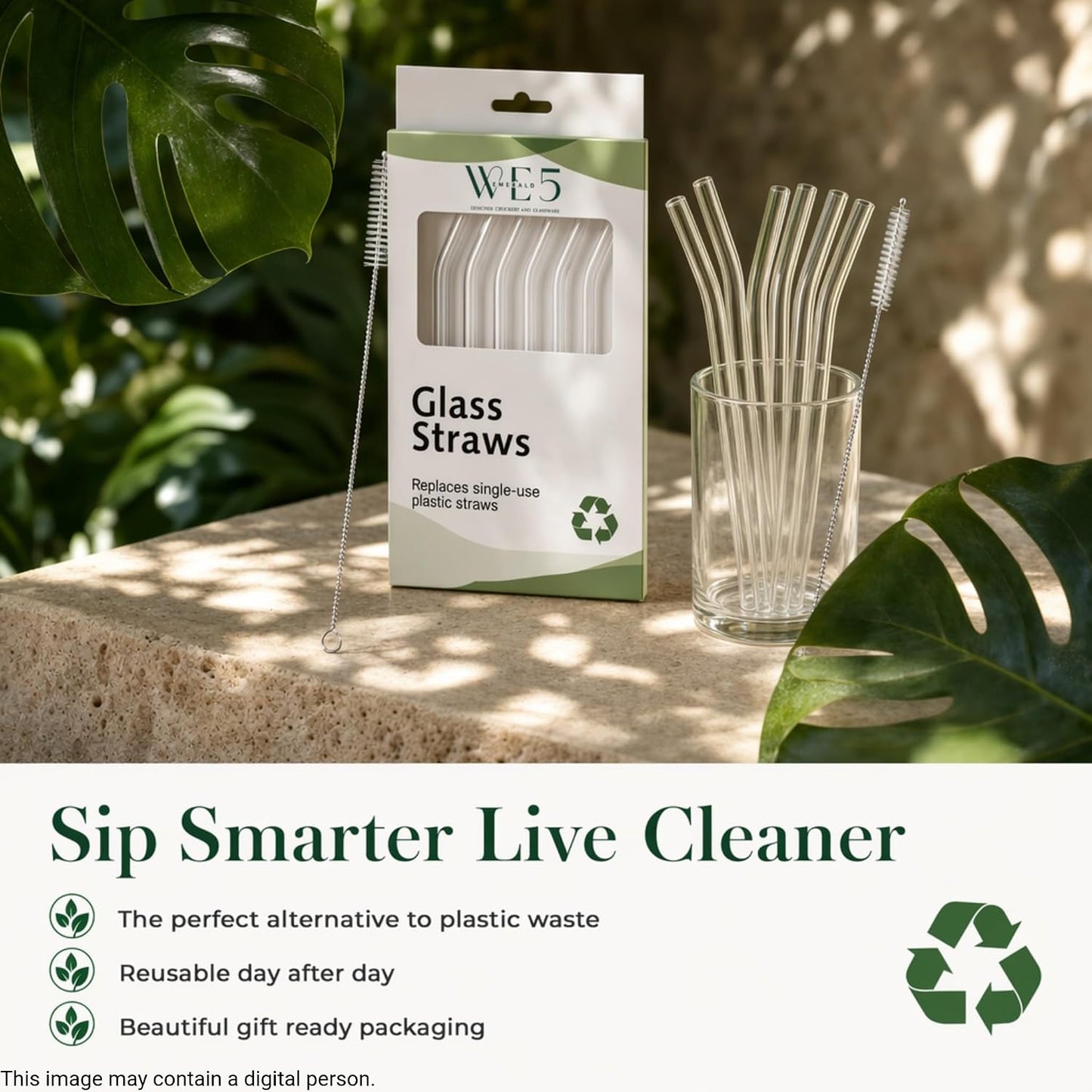 Borosilicate Glass Straws Set of 6 with 1 Cleaning Brush – Reusable Clear Drinking Straws for Smoothies, Juice, Iced Coffee | Eco-Friendly, Durable & BPA-Free (7-Piece Set)
